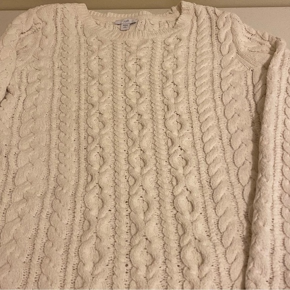 J. Jill Women’s Chunky Cable Knit Chenille Size Small Petite Ivory Sweater - Picture 8 of 10